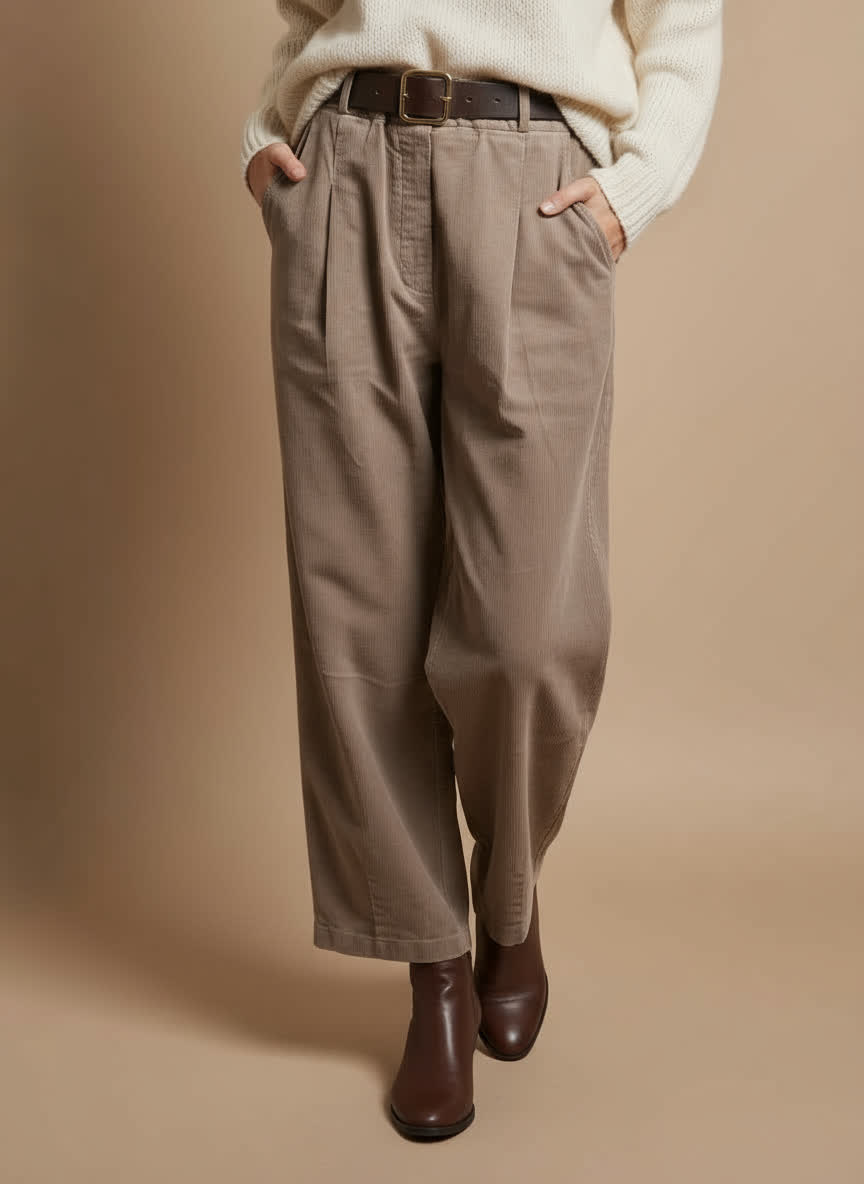 Pantalon velours Rosleyne - coupe carotte TAUPE