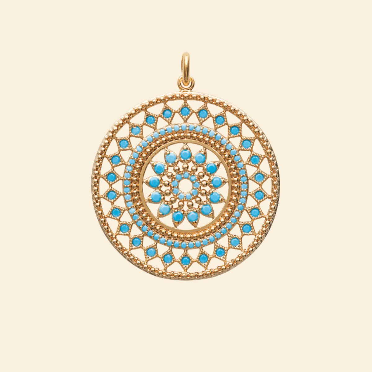 Pendentif mandala plaqué or - turquoise