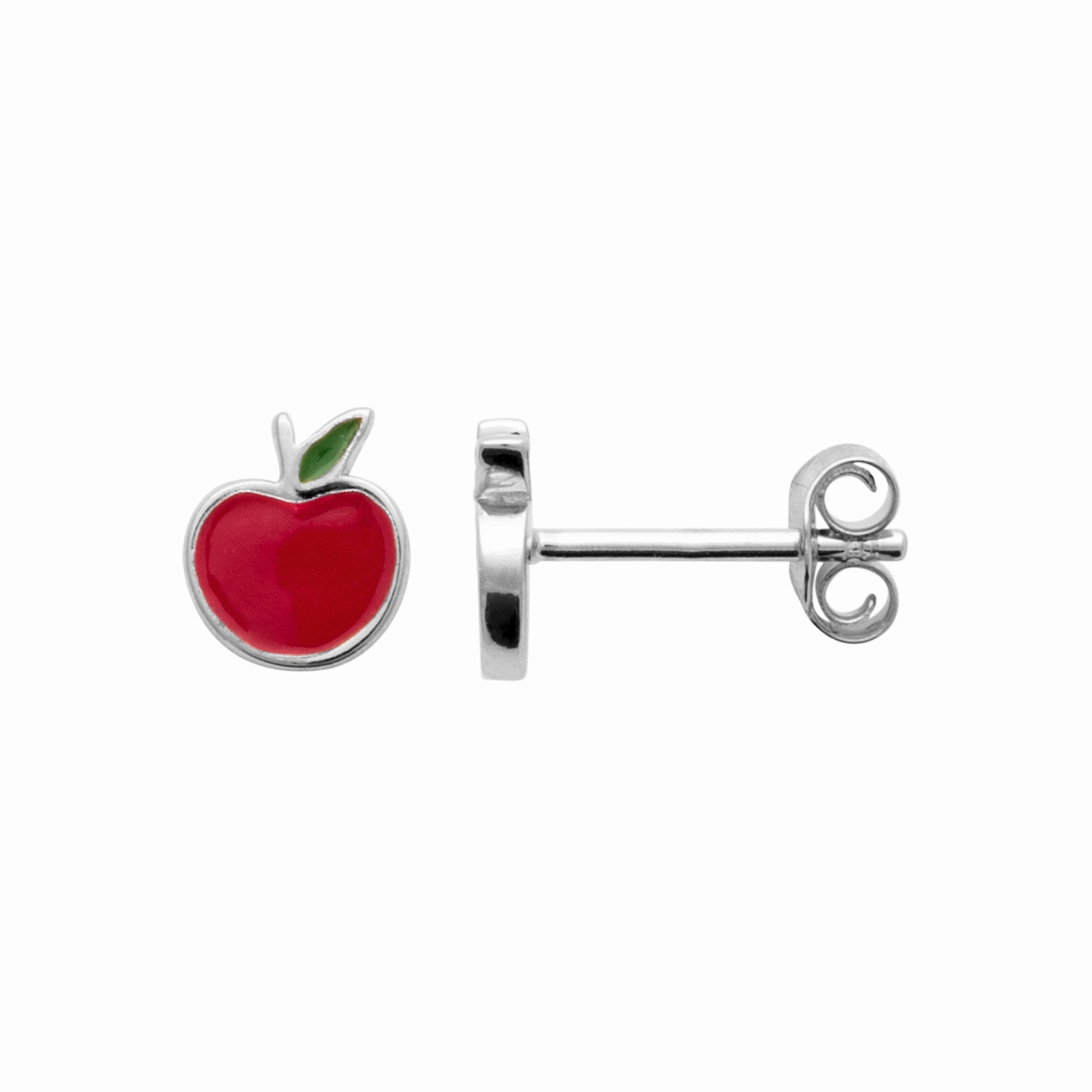Puces pomme argent rhodié - émail rouge et vert