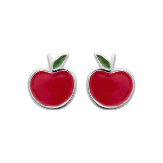 Puces pomme argent rhodié - émail rouge et vert