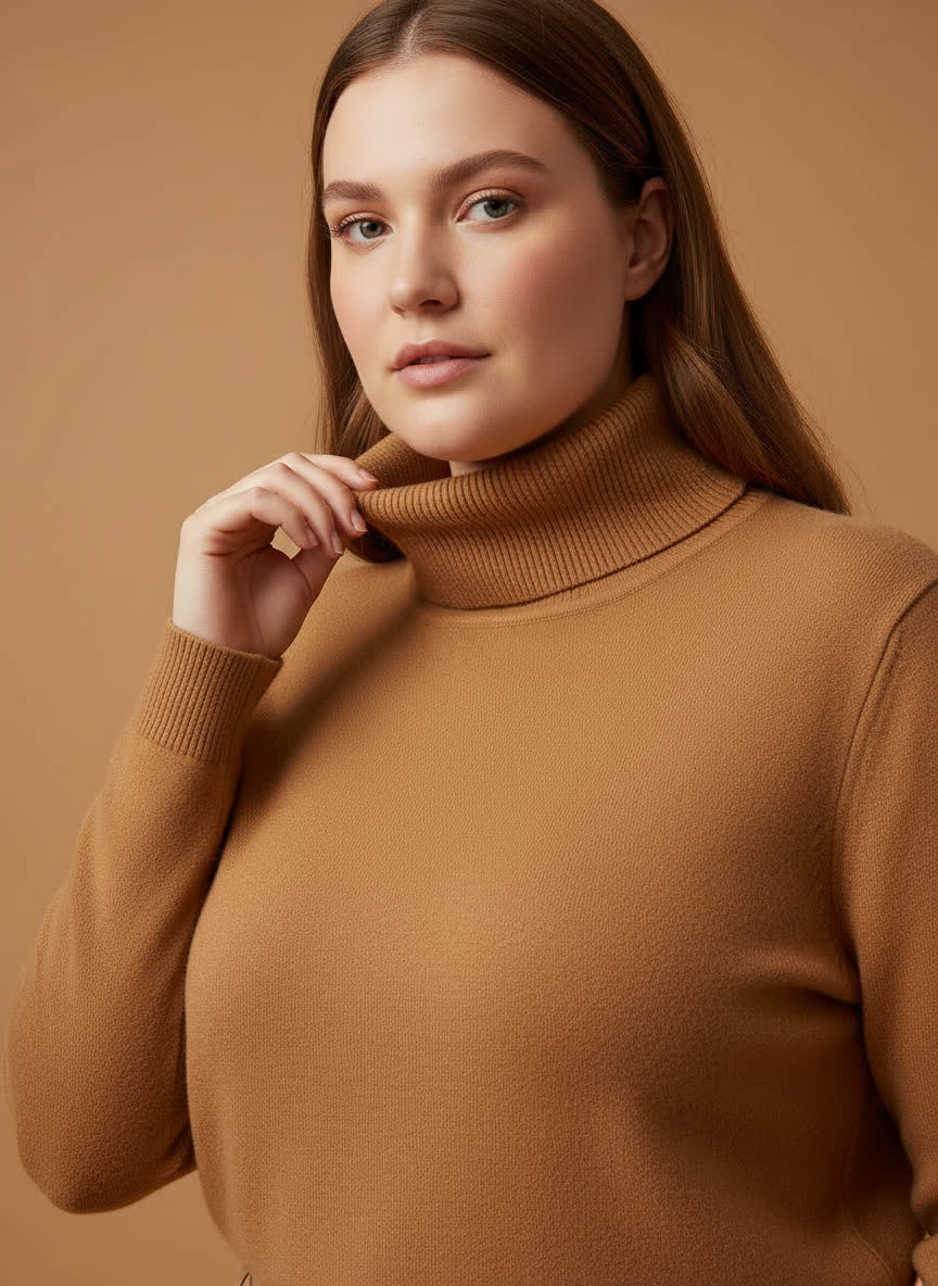 Pull col roulé Ninon - maille douce CAMEL