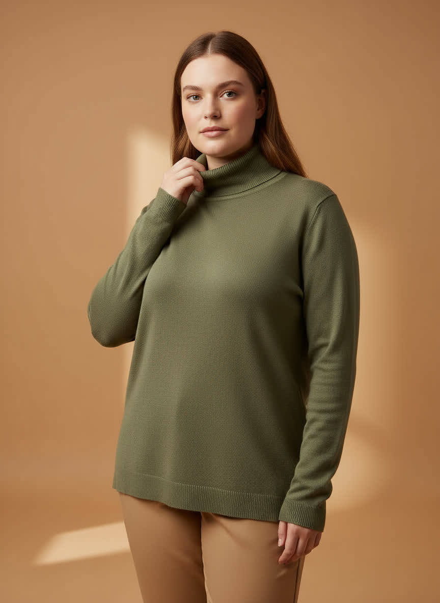 Pull col roulé Ninon - maille douce KAKI