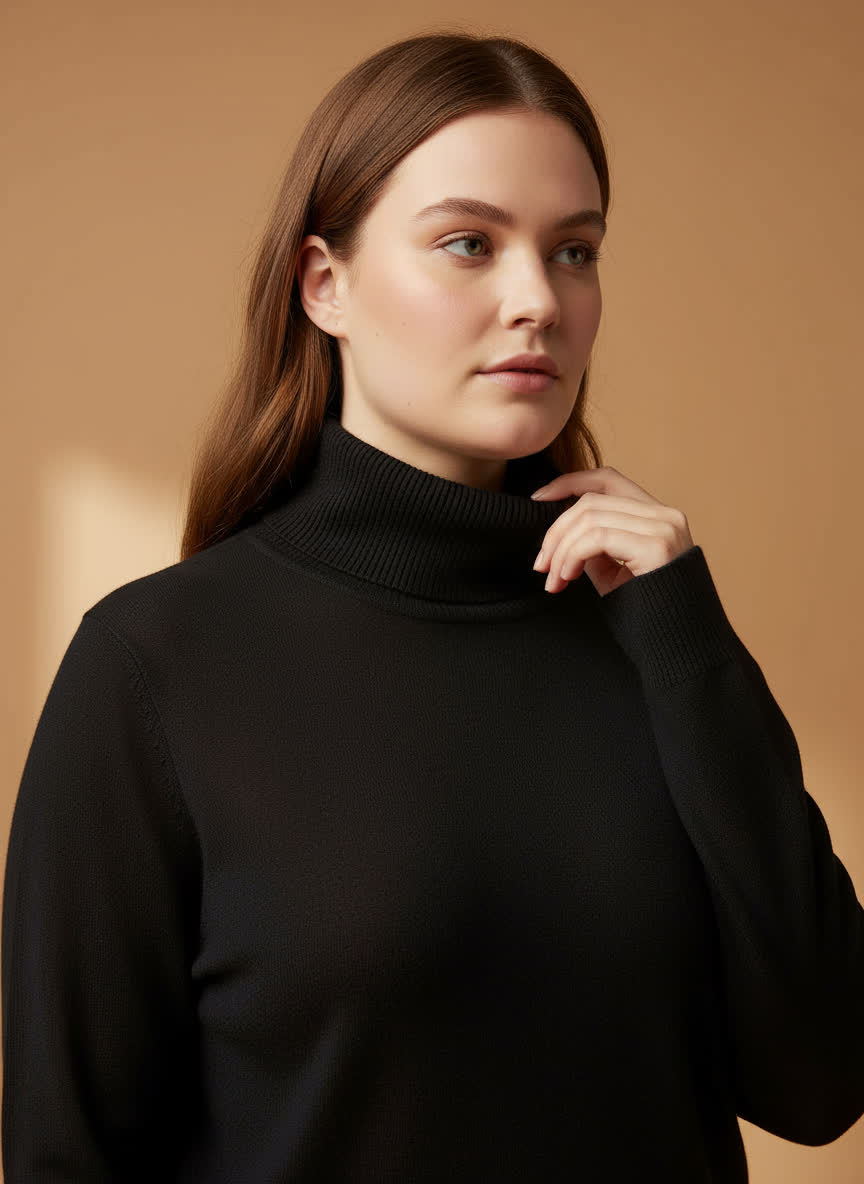 Pull col roulé Ninon - maille douce NOIR