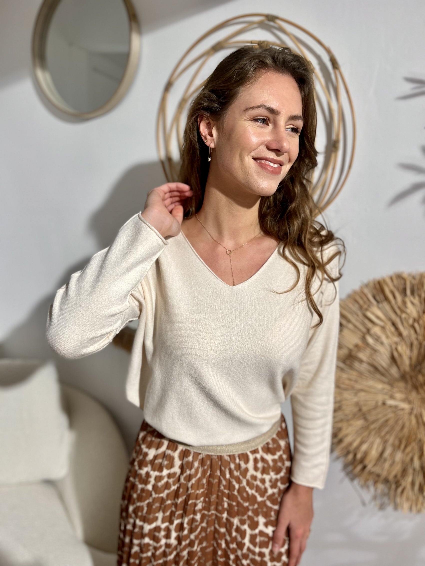 Pull col v Andréa ECRU