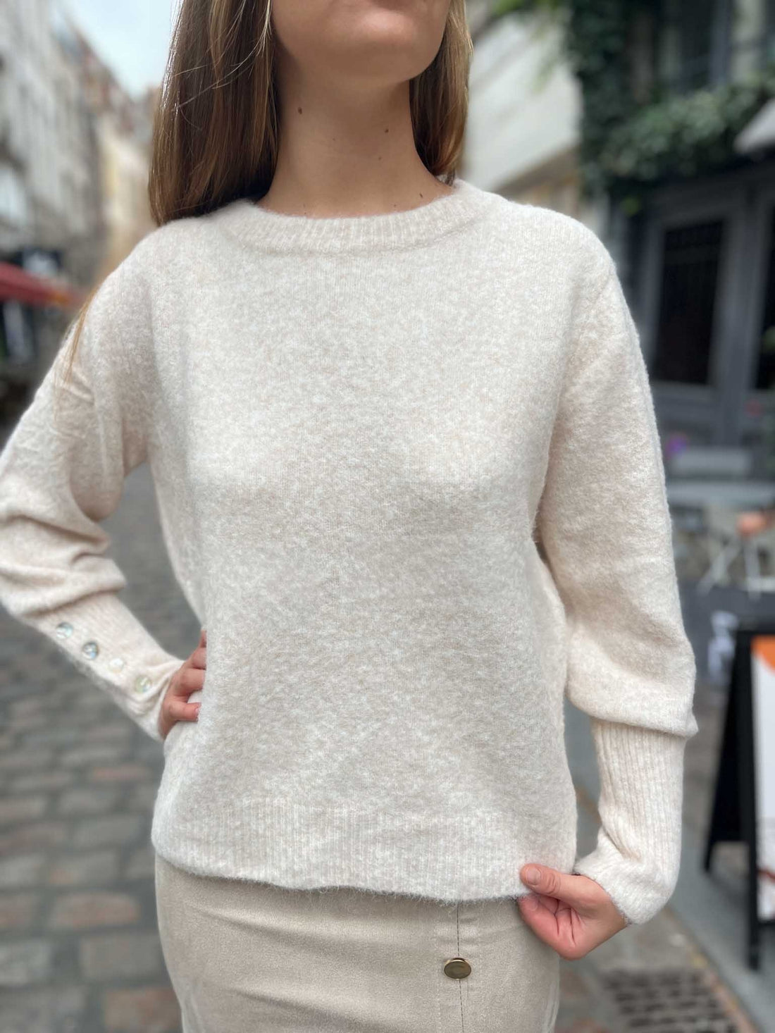 Pull écru Vicky - boutons nacrés BEIGE
