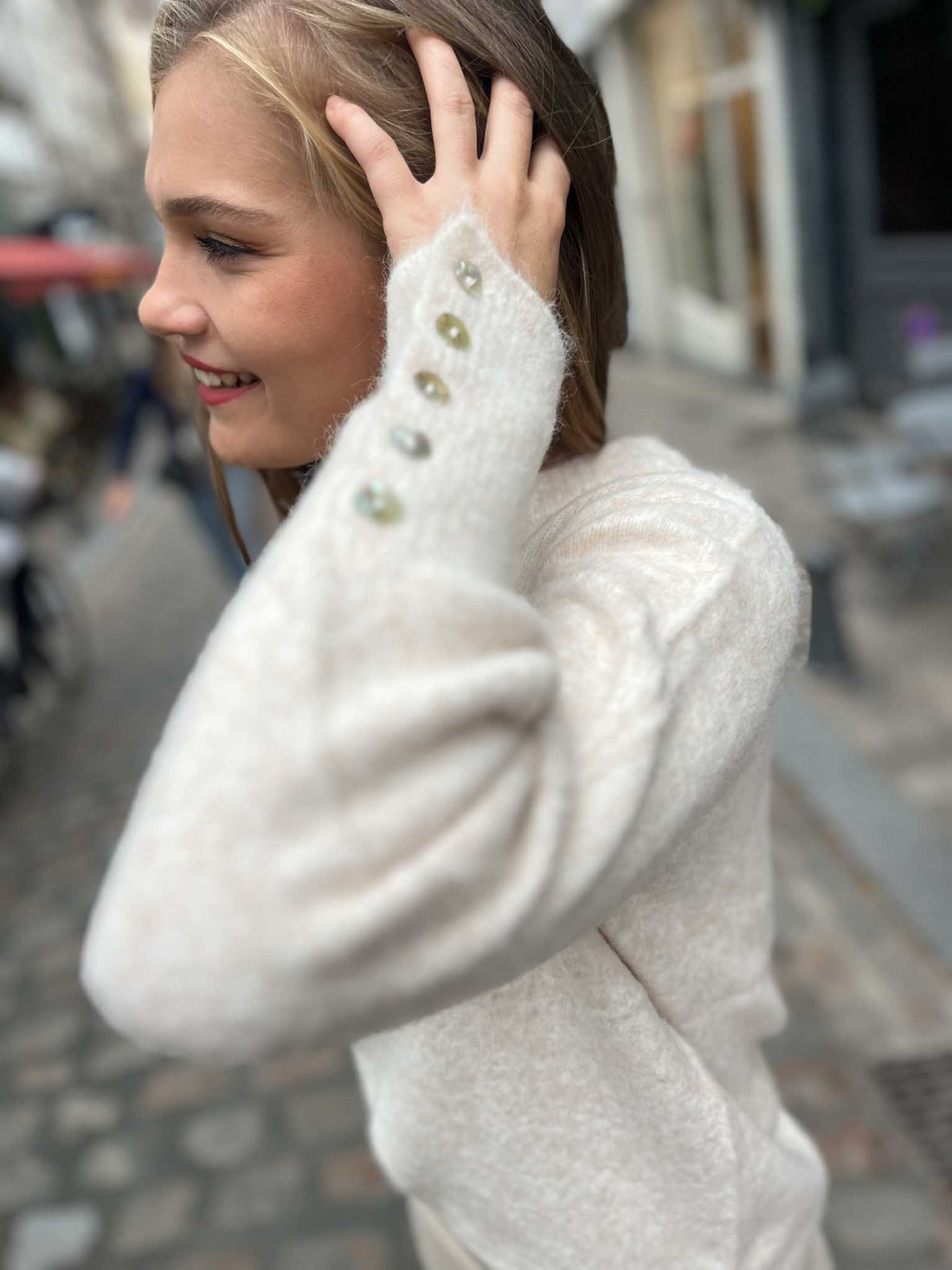 Pull écru Vicky - boutons nacrés BEIGE