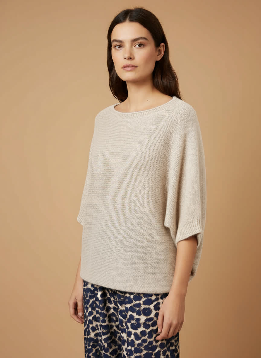 Pull maille douce Flower - fleurs dans le dos ECRU
