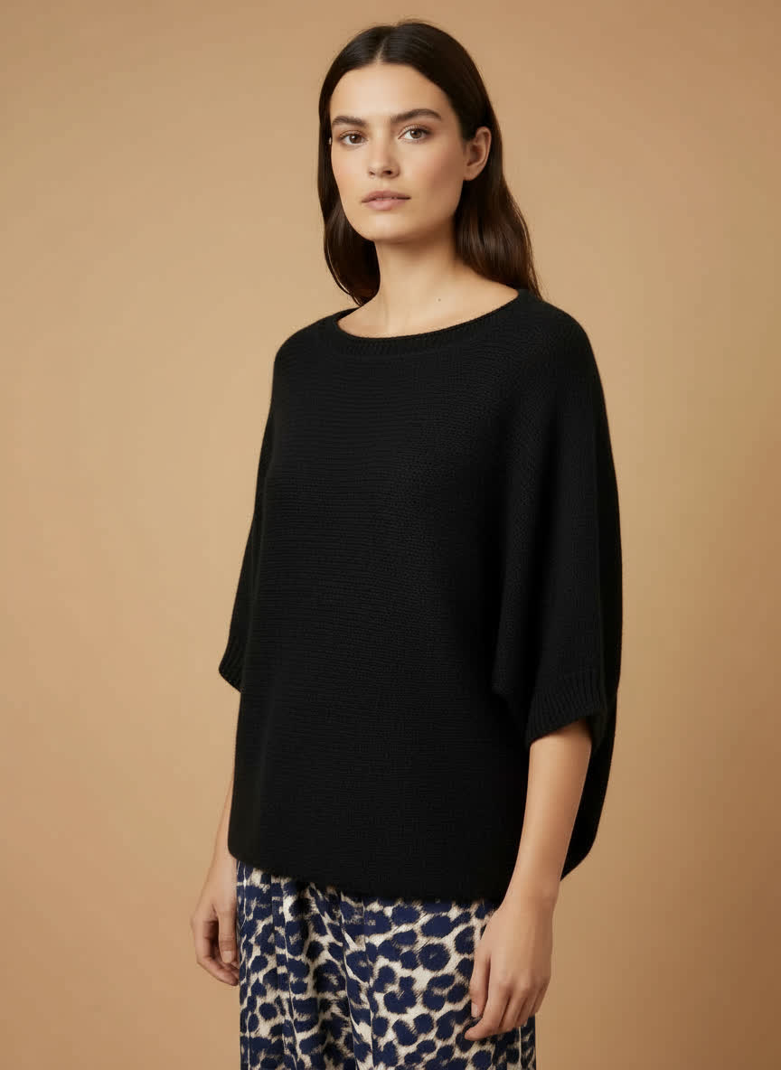 Pull maille douce Flower - fleurs dans le dos NOIR