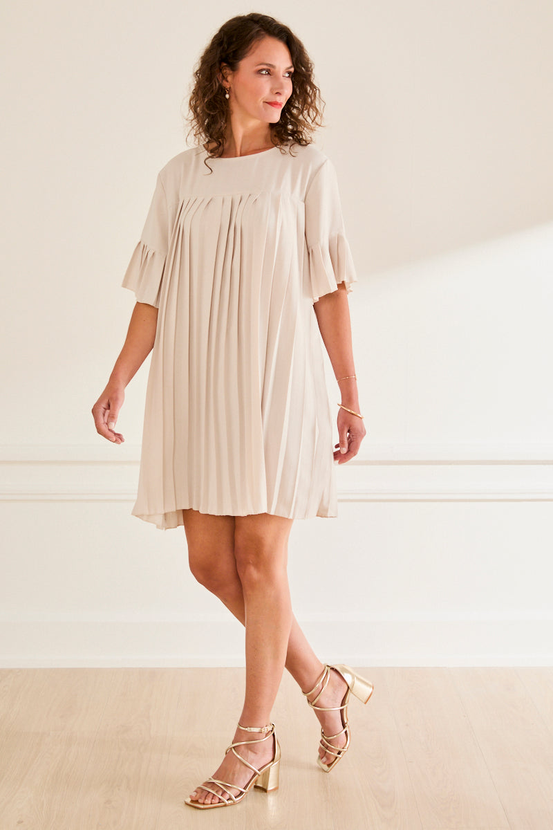 Robe courte plissée Layla ECRU