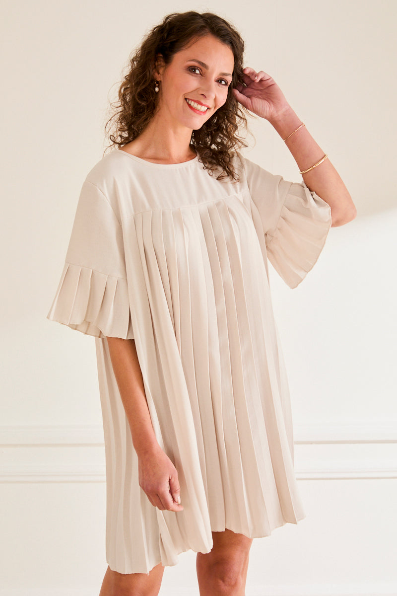 Robe courte plissée Layla ECRU