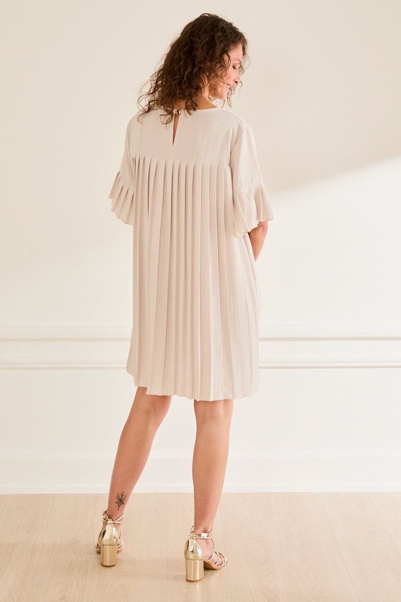 Robe courte plissée Layla ECRU