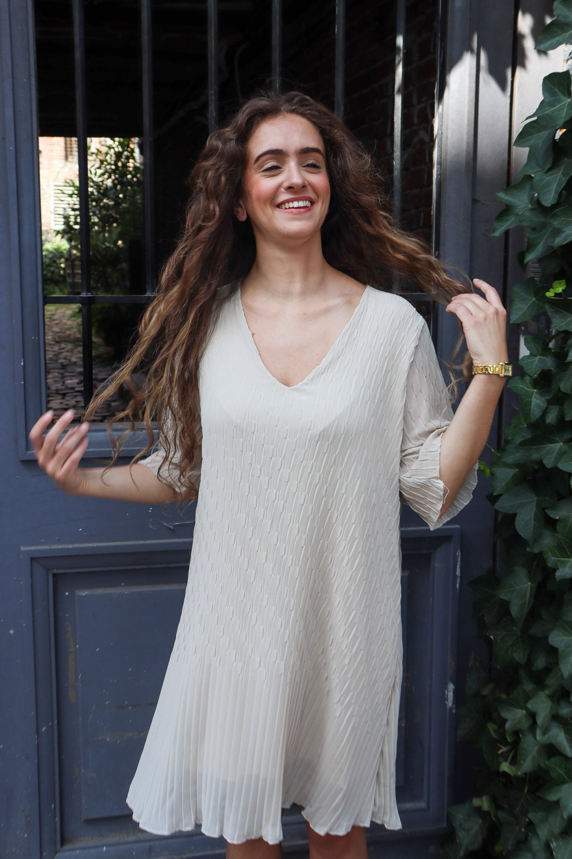 Robe courte plissée Rahma BEIGE