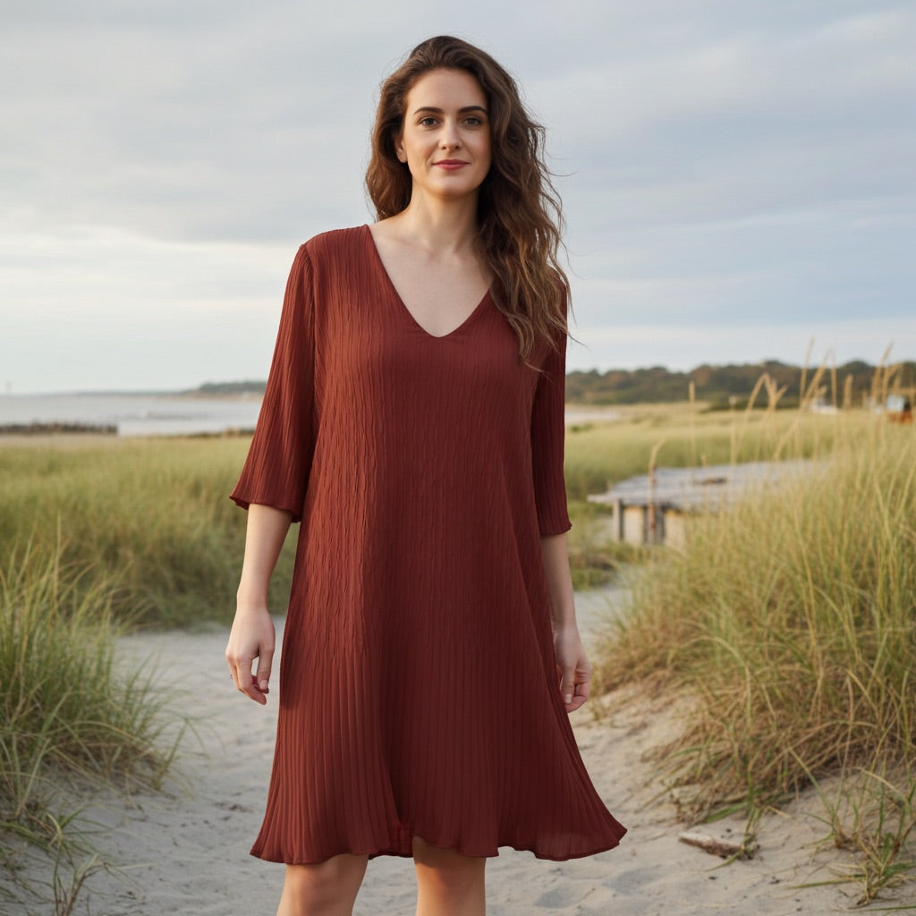 Robe courte plissée Rahma TERRACOTTA