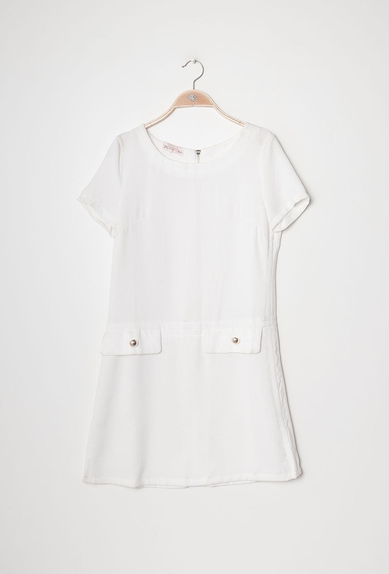 Robe courte poches boutons BLANC