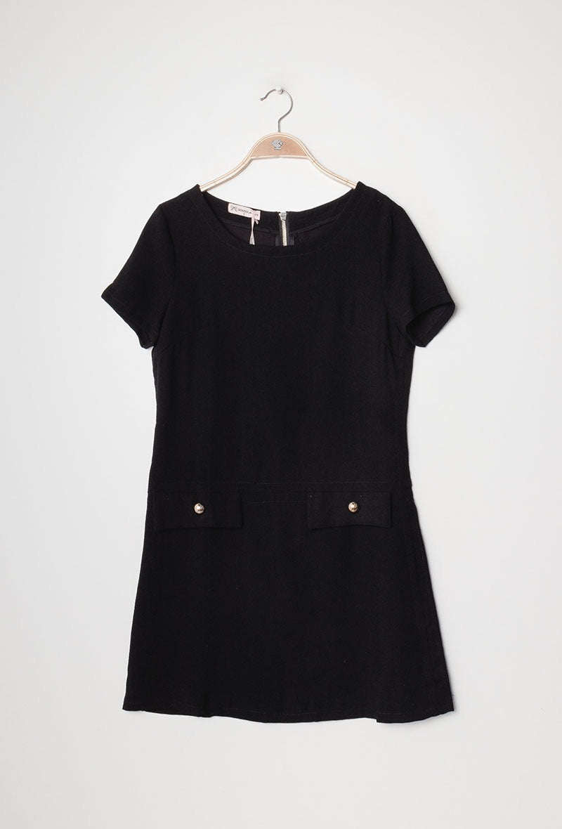 Robe courte poches boutons NOIR