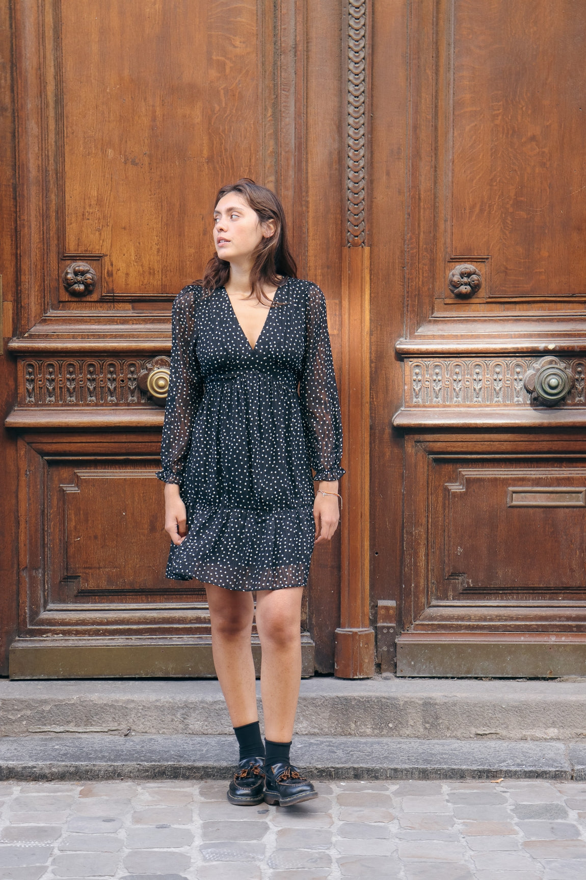 Robe fluide pois transparents NOIR POIS BLANC