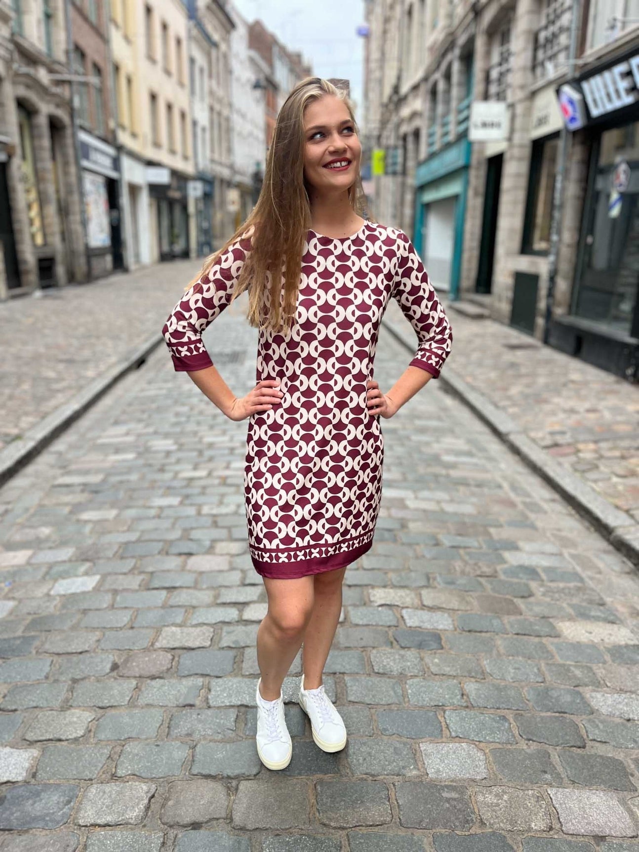 Robe imprimée graphique Danie BORDEAUX