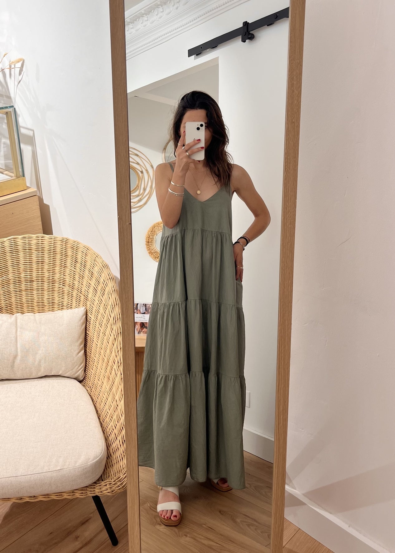Robe longue en coton Stéphanie KAKI CLAIR
