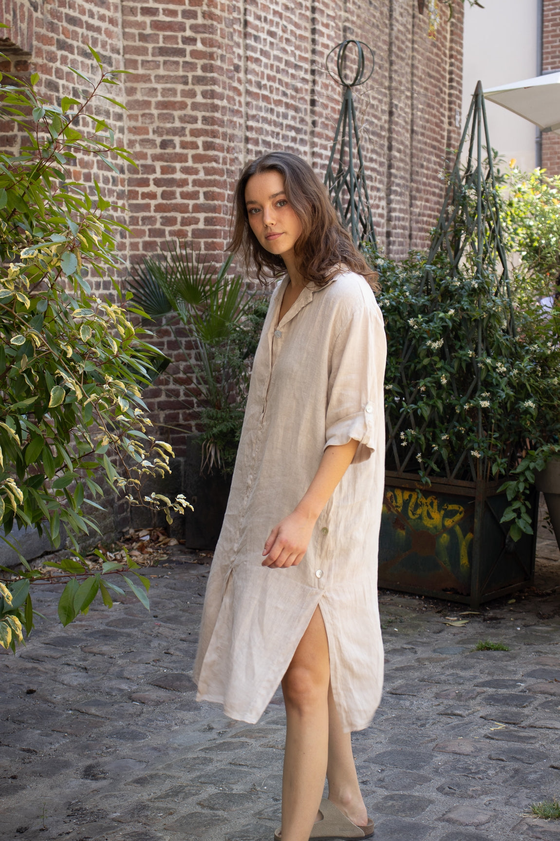 Robe longue en lin églantine BEIGE