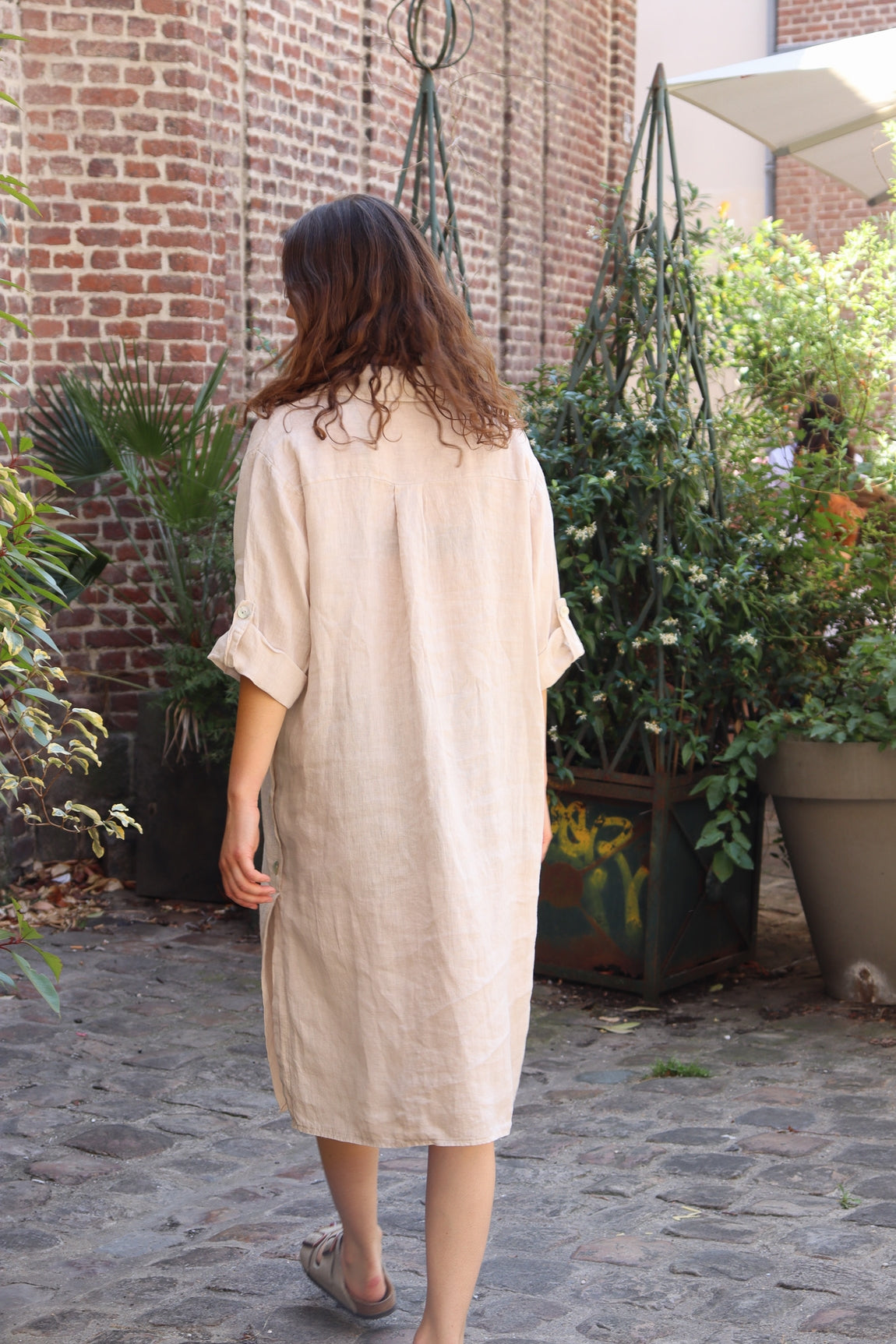 Robe longue en lin églantine BEIGE