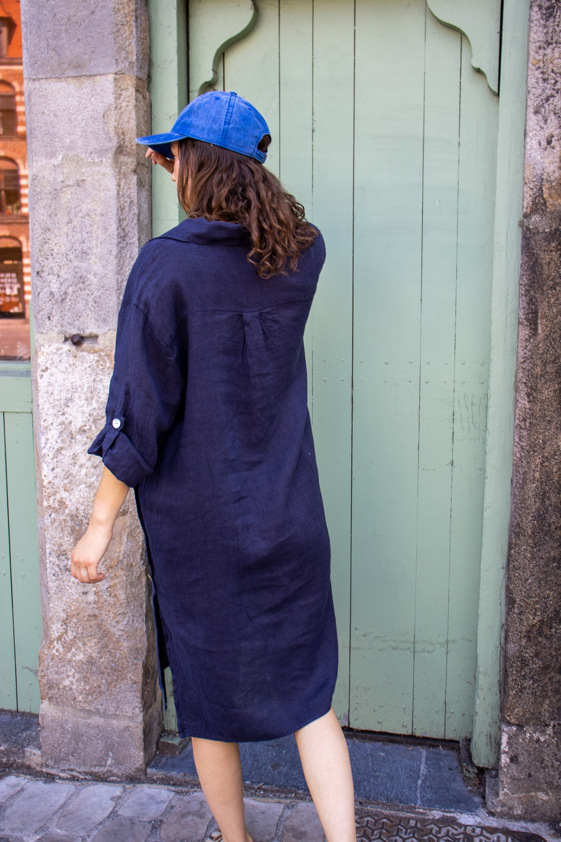 Robe longue en lin églantine MARINE