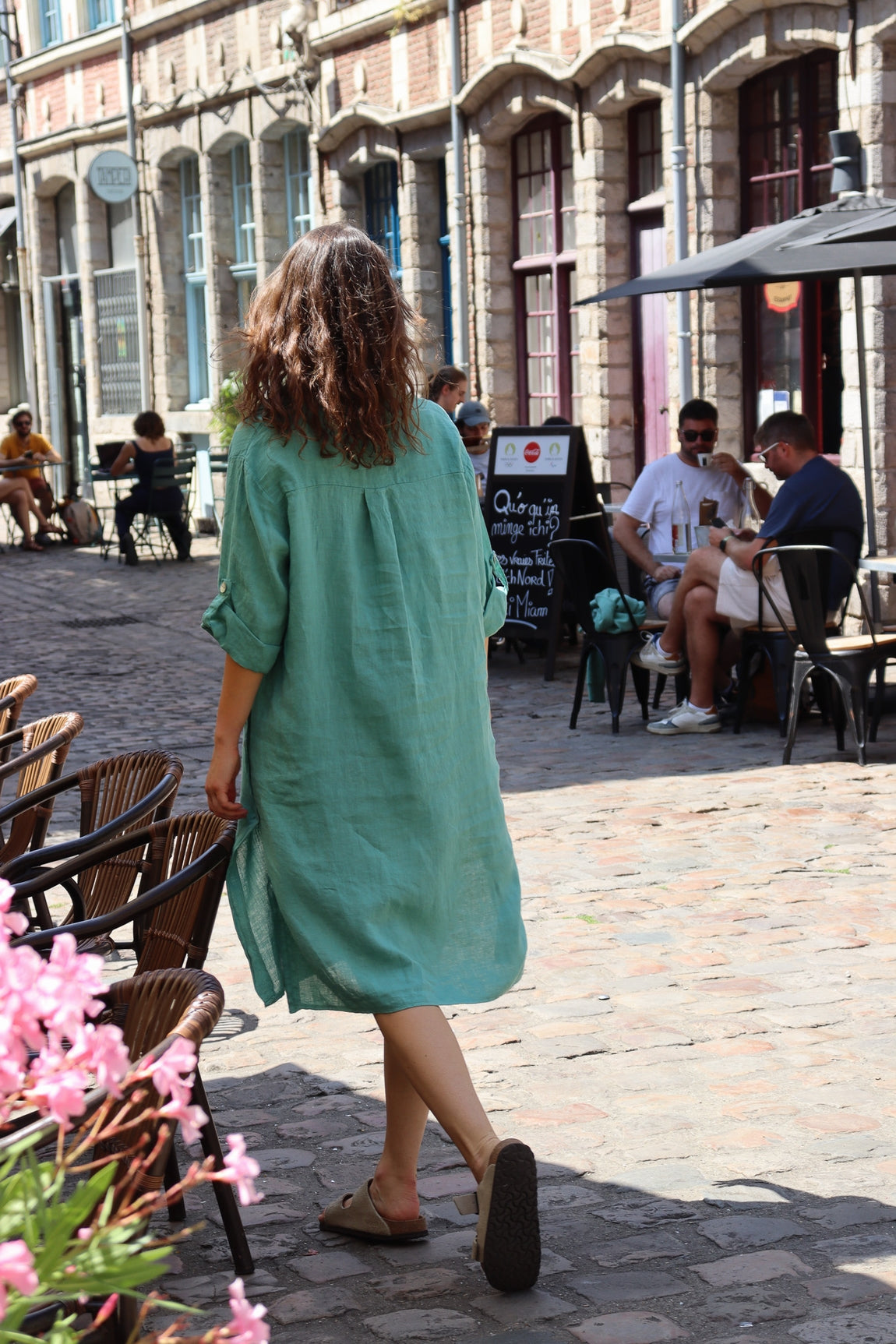 Robe longue en lin églantine MENTHE