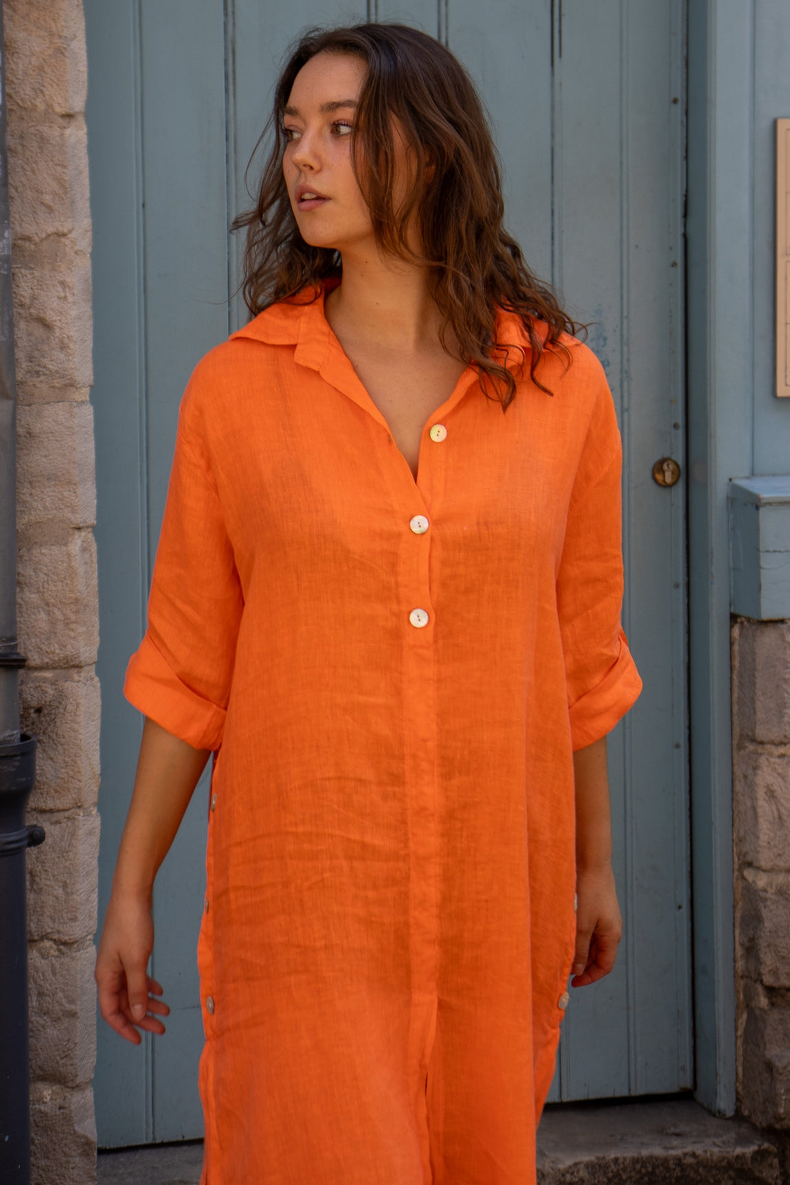 Robe longue en lin églantine ORANGE