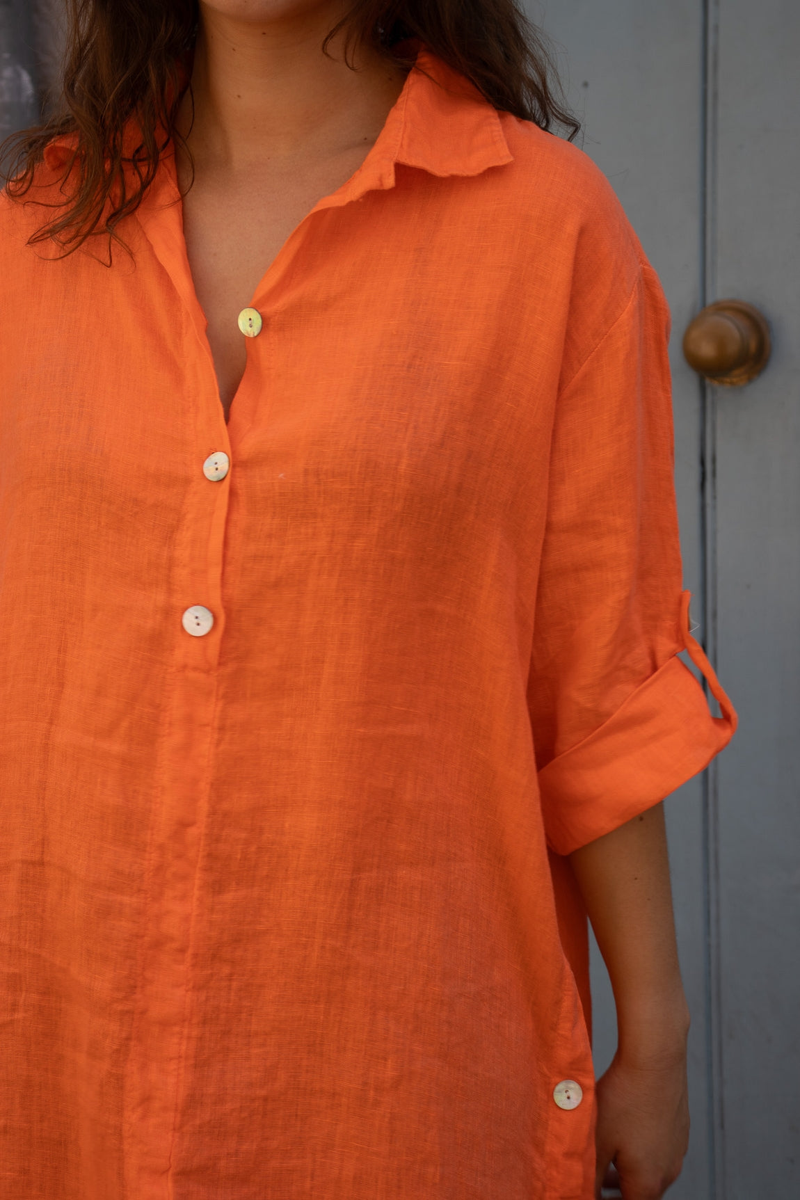 Robe longue en lin églantine ORANGE