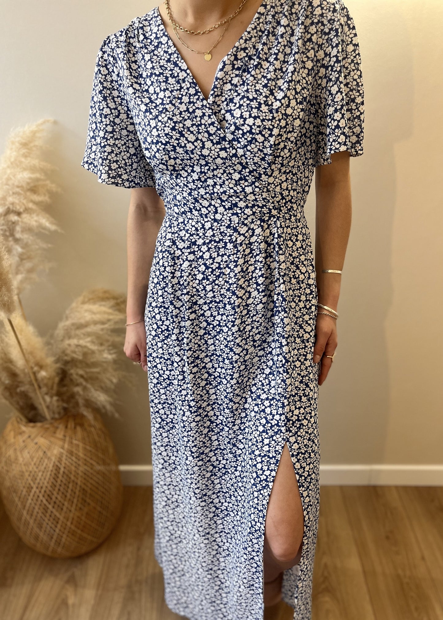 Robe longue fleurie BLEU IMP