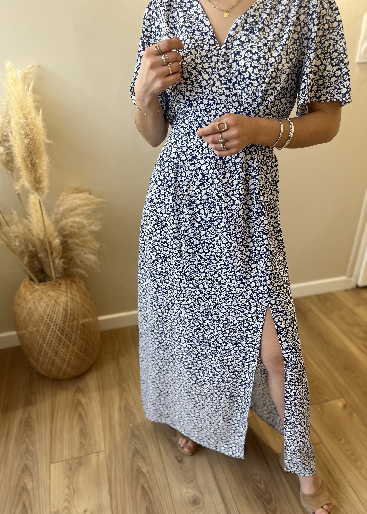 Robe longue fleurie BLEU IMP