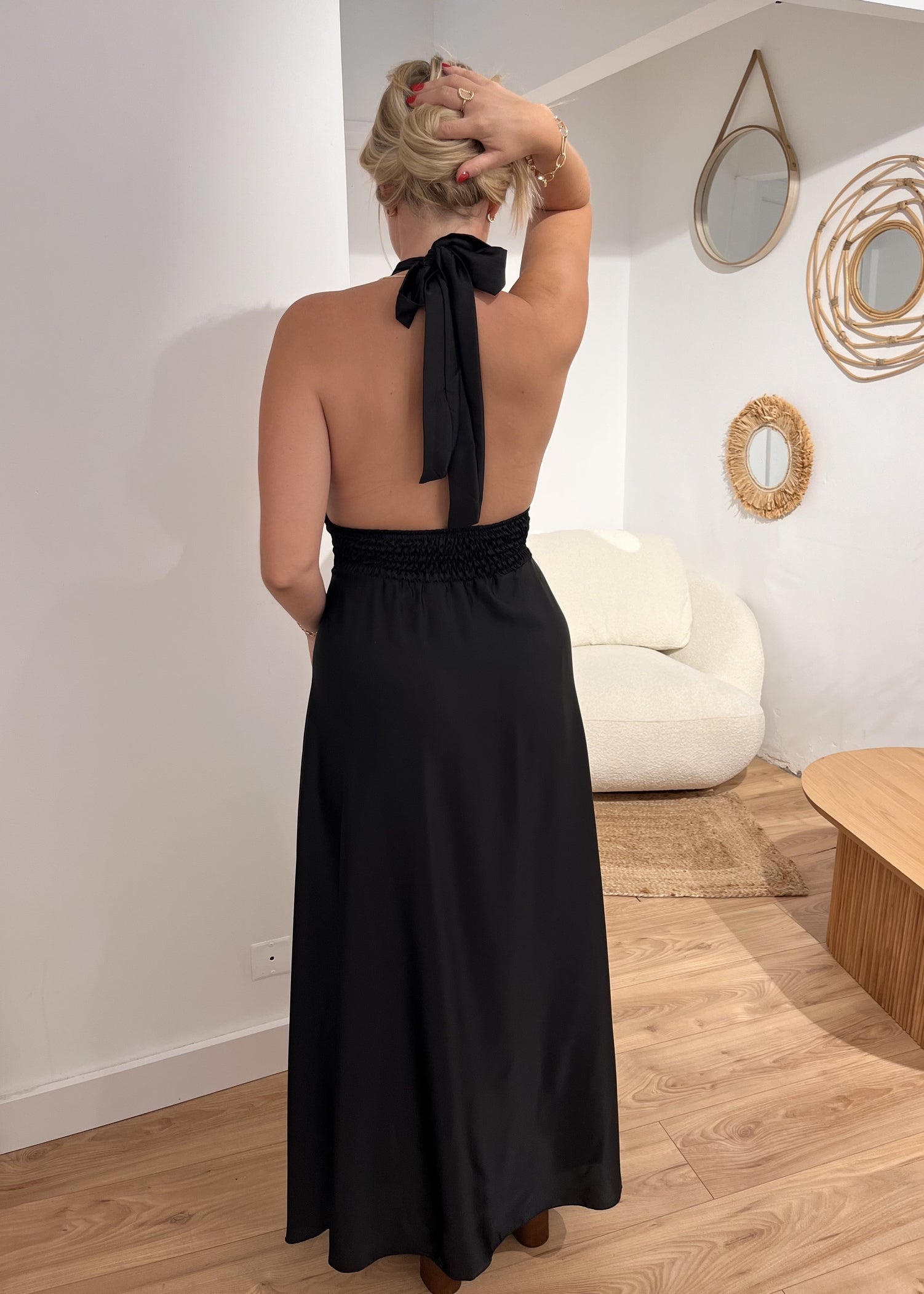 Robe longue satinée dos nu Jeanne NOIR