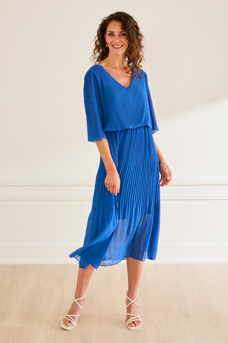 Robe plissée midi Armelle - col v fluide ROYAL
