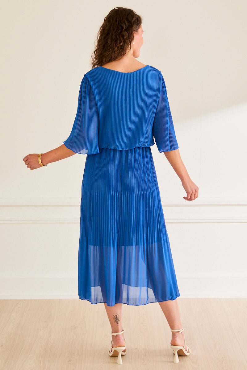 Robe plissée midi Armelle - col v fluide ROYAL