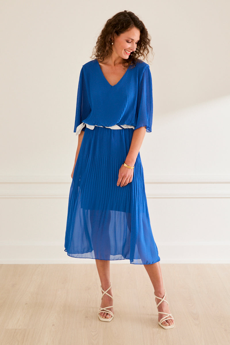 Robe plissée midi Armelle - col v fluide ROYAL