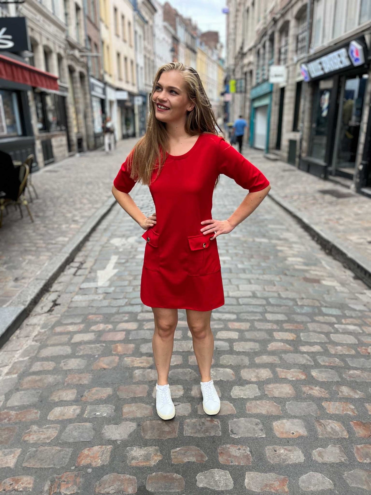 Robe poches boutons Fanny - coupe évasée ROUGE 25/26