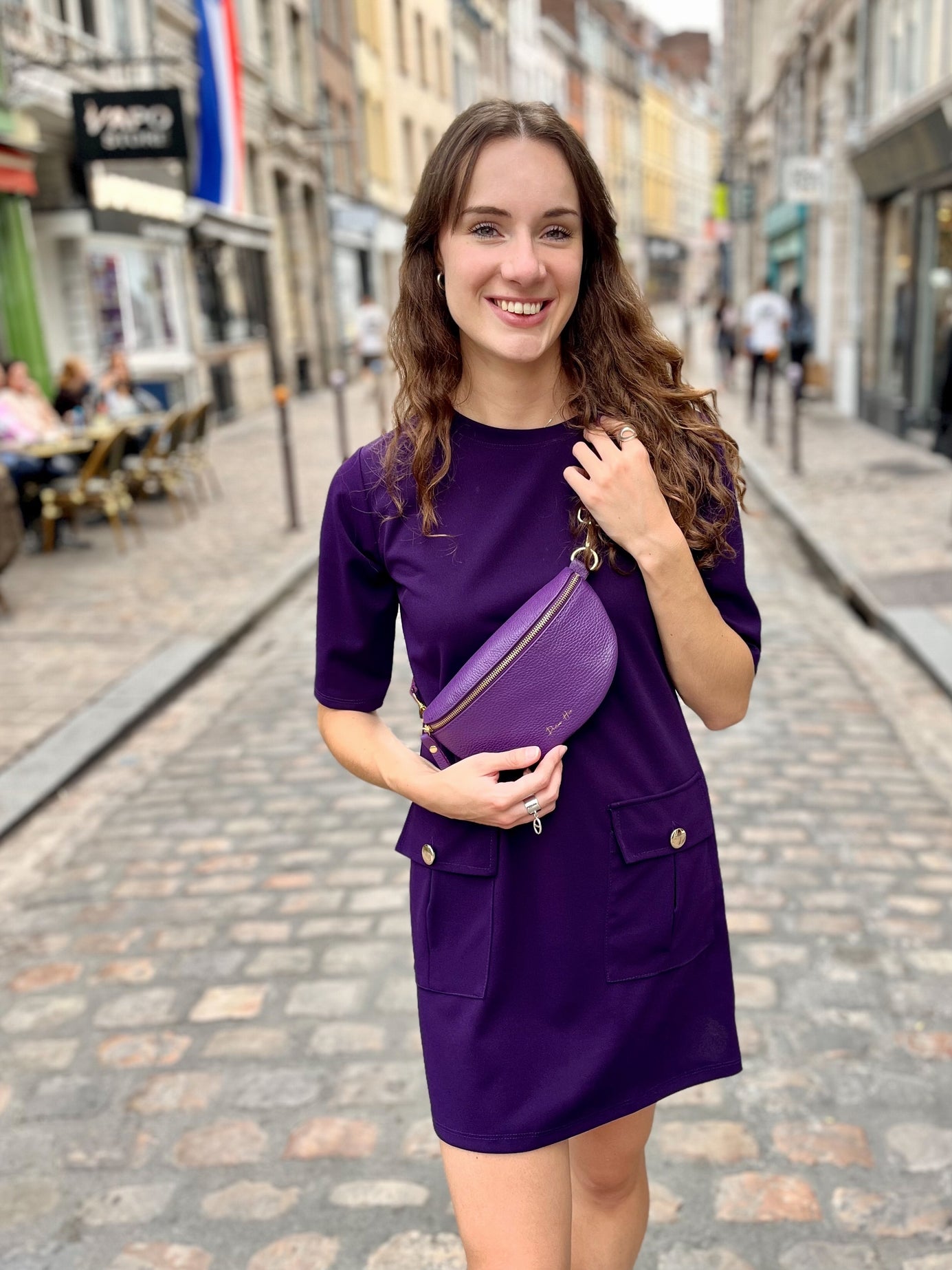Sac banane en cuir Laurette VIOLET