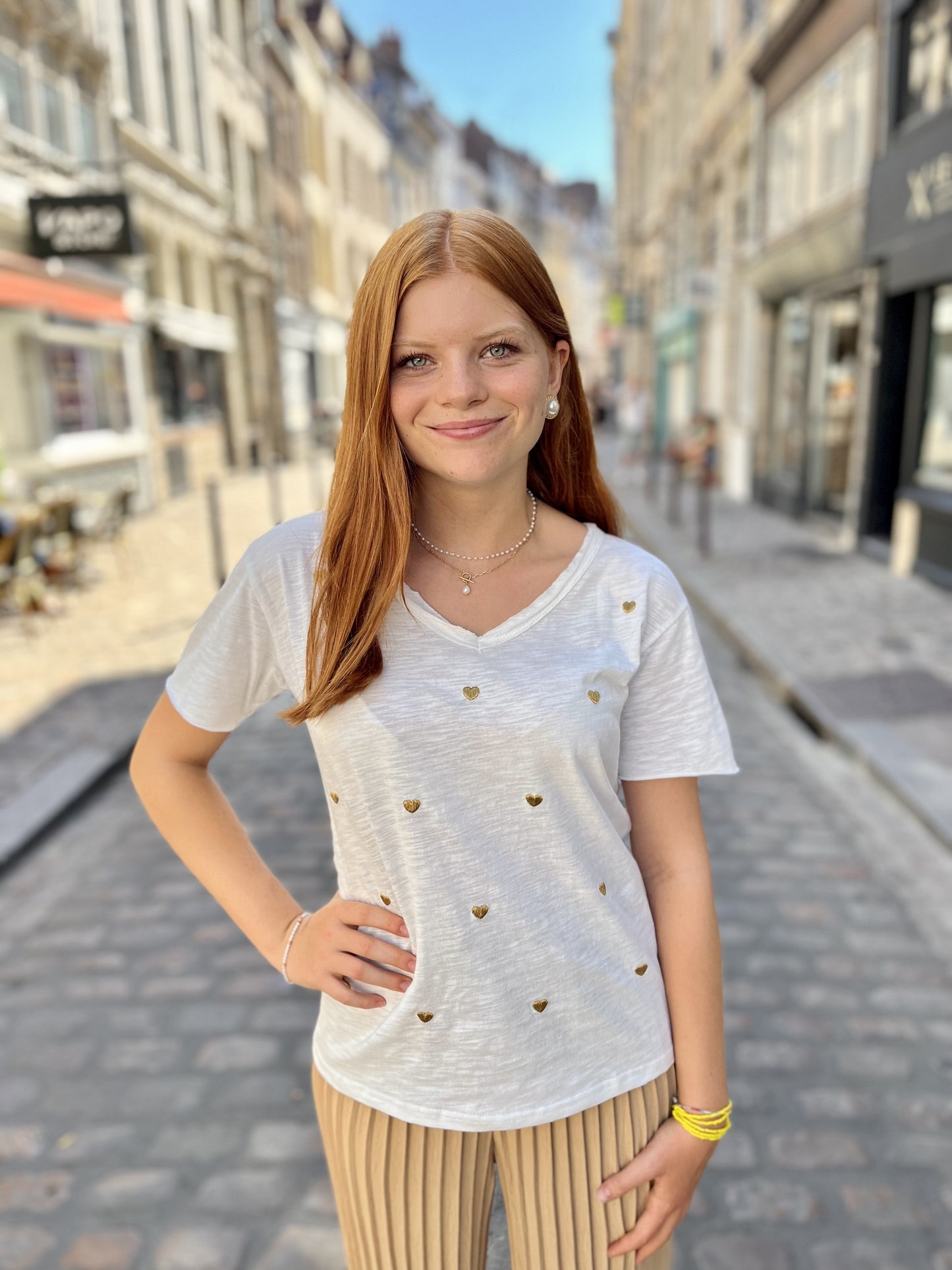 Tee shirt multi coeurs BLANC/OR