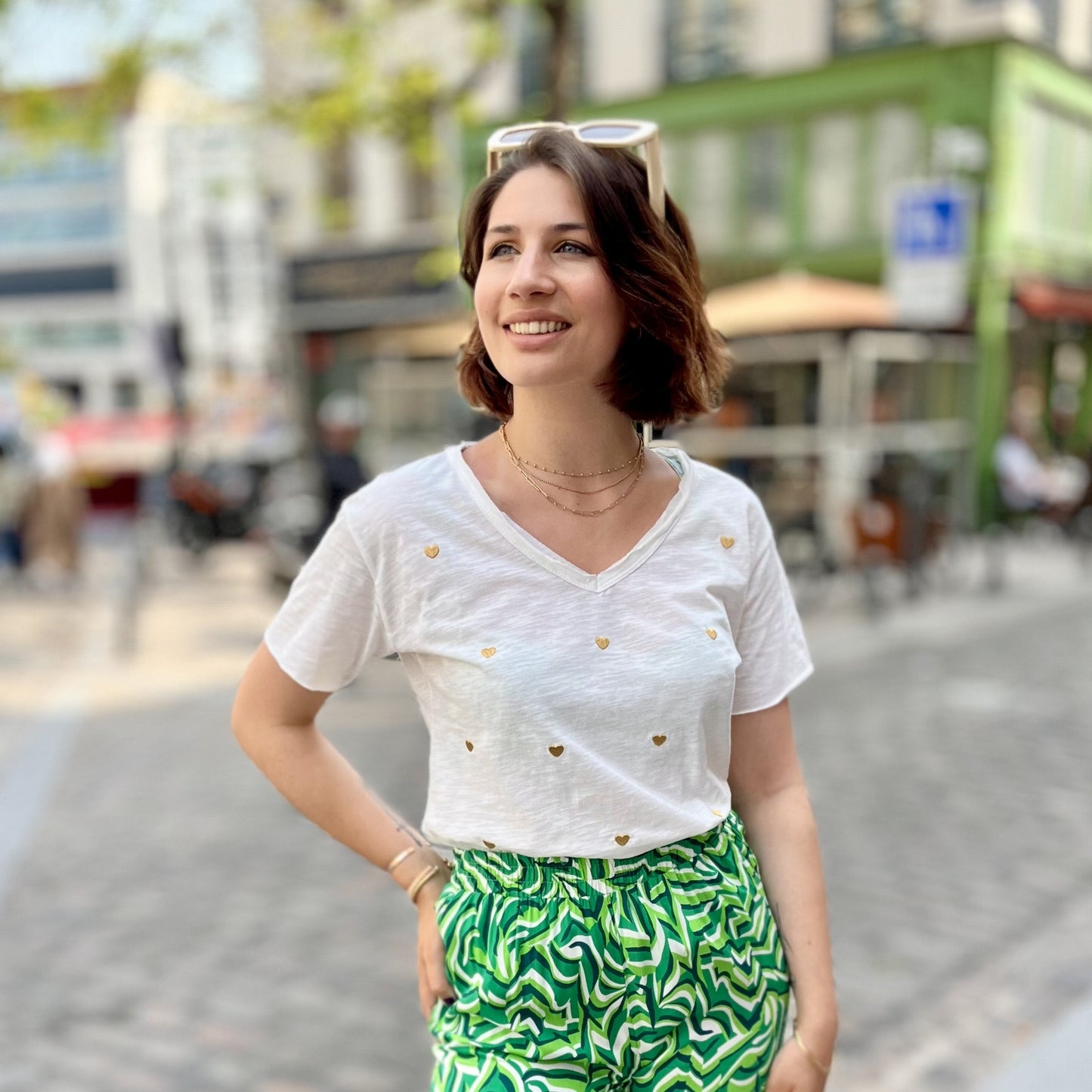 Tee shirt multi coeurs BLANC/OR