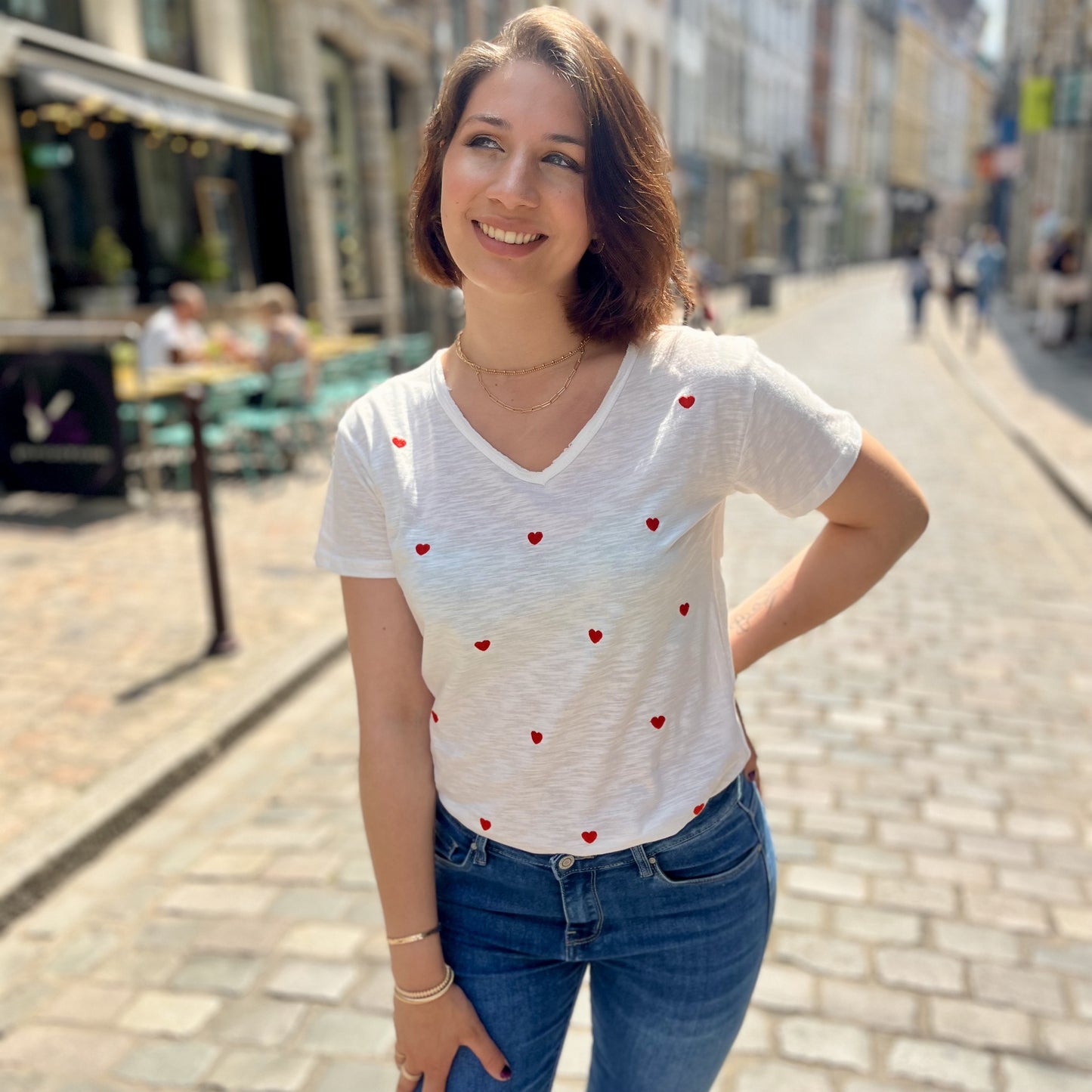 Tee shirt multi coeurs BLANC/ROUGE