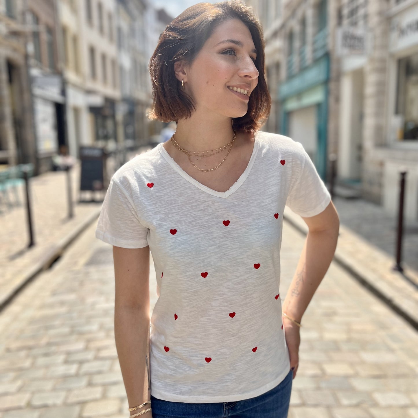 Tee shirt multi coeurs BLANC/ROUGE