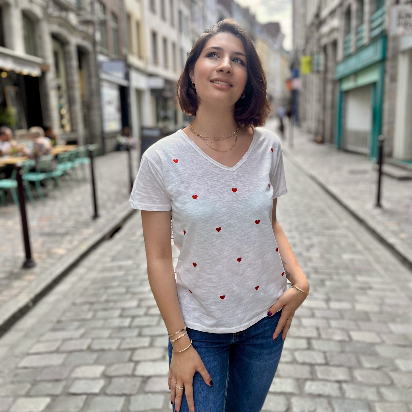 Tee shirt multi coeurs BLANC/ROUGE