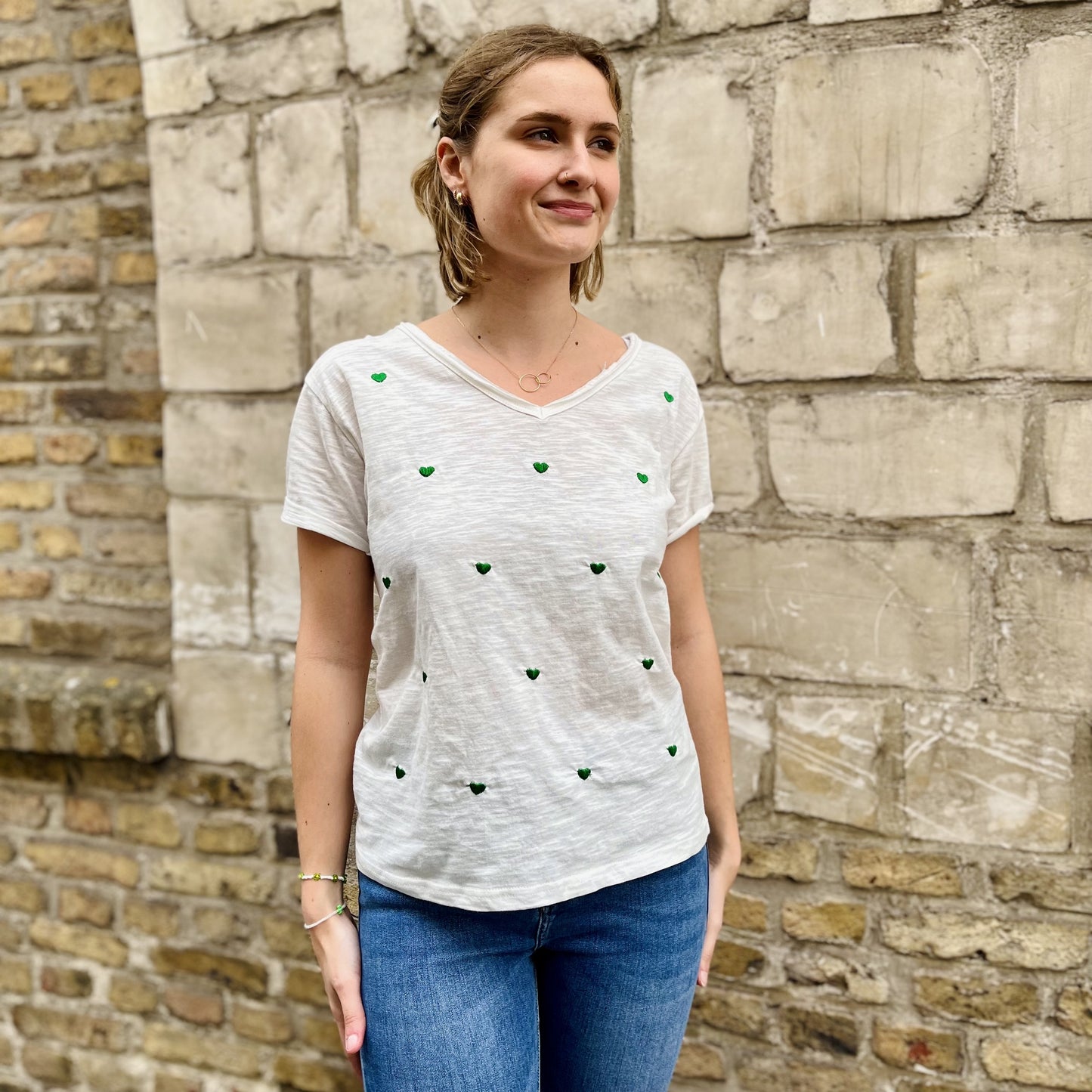 Tee shirt multi coeurs BLANC/VERT