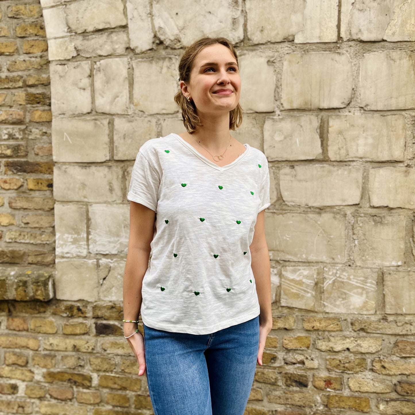 Tee shirt multi coeurs BLANC/VERT