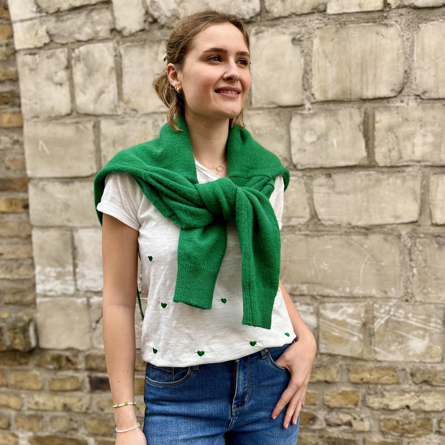Tee shirt multi coeurs BLANC/VERT