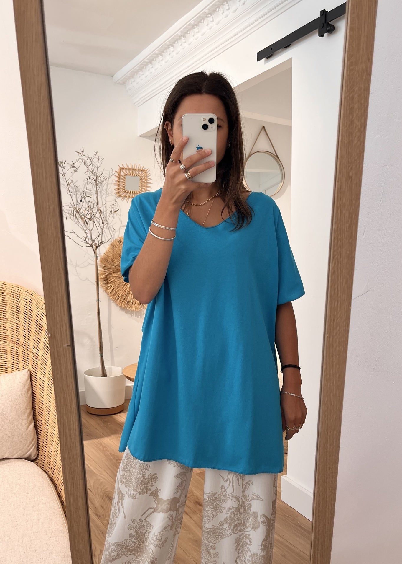 Tee-shirt uni col v lio TURQUOISE FONCE
