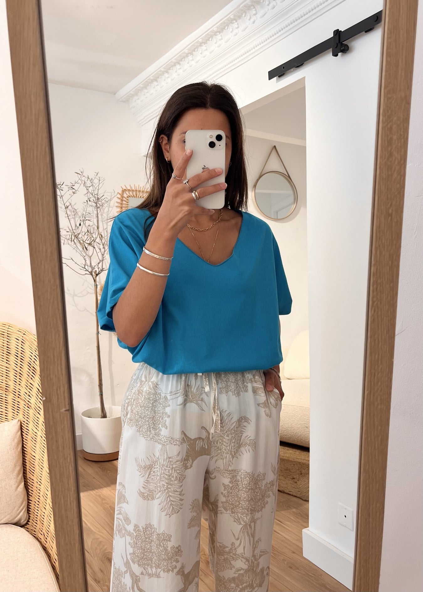 Tee-shirt uni col v lio TURQUOISE FONCE