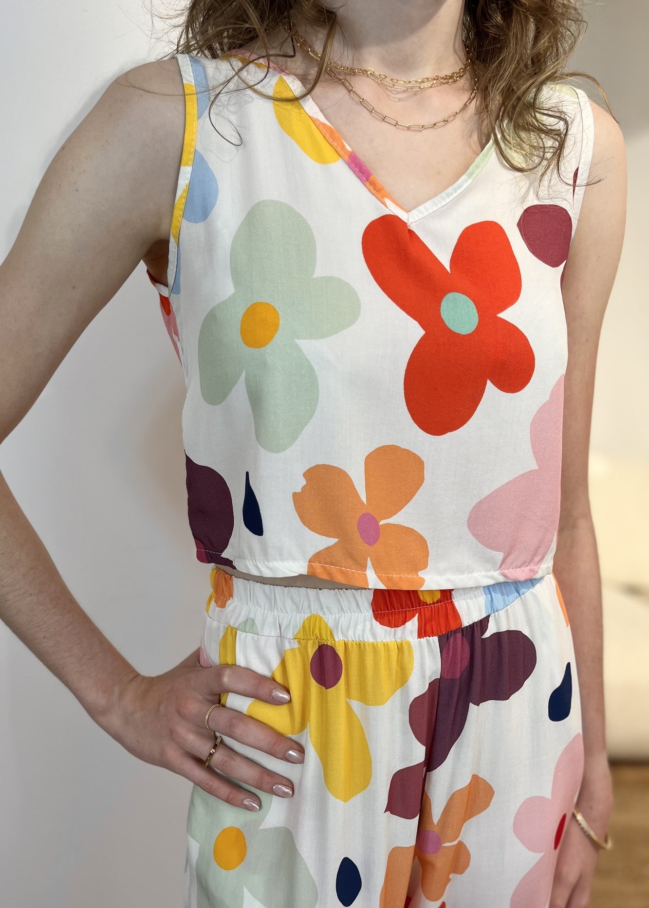 Top fleuri en viscose Solène HIPPY BLANC