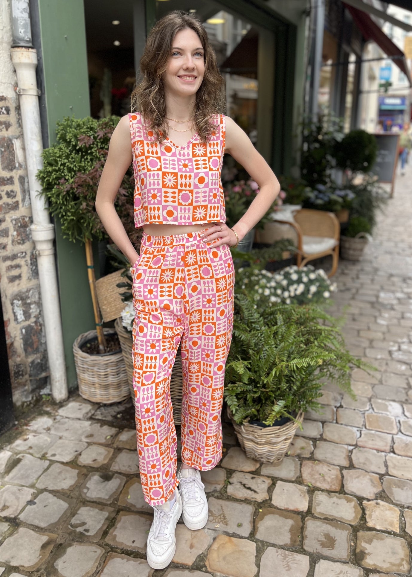 Top fleuri en viscose Solène MULTI FLEURS BLANC