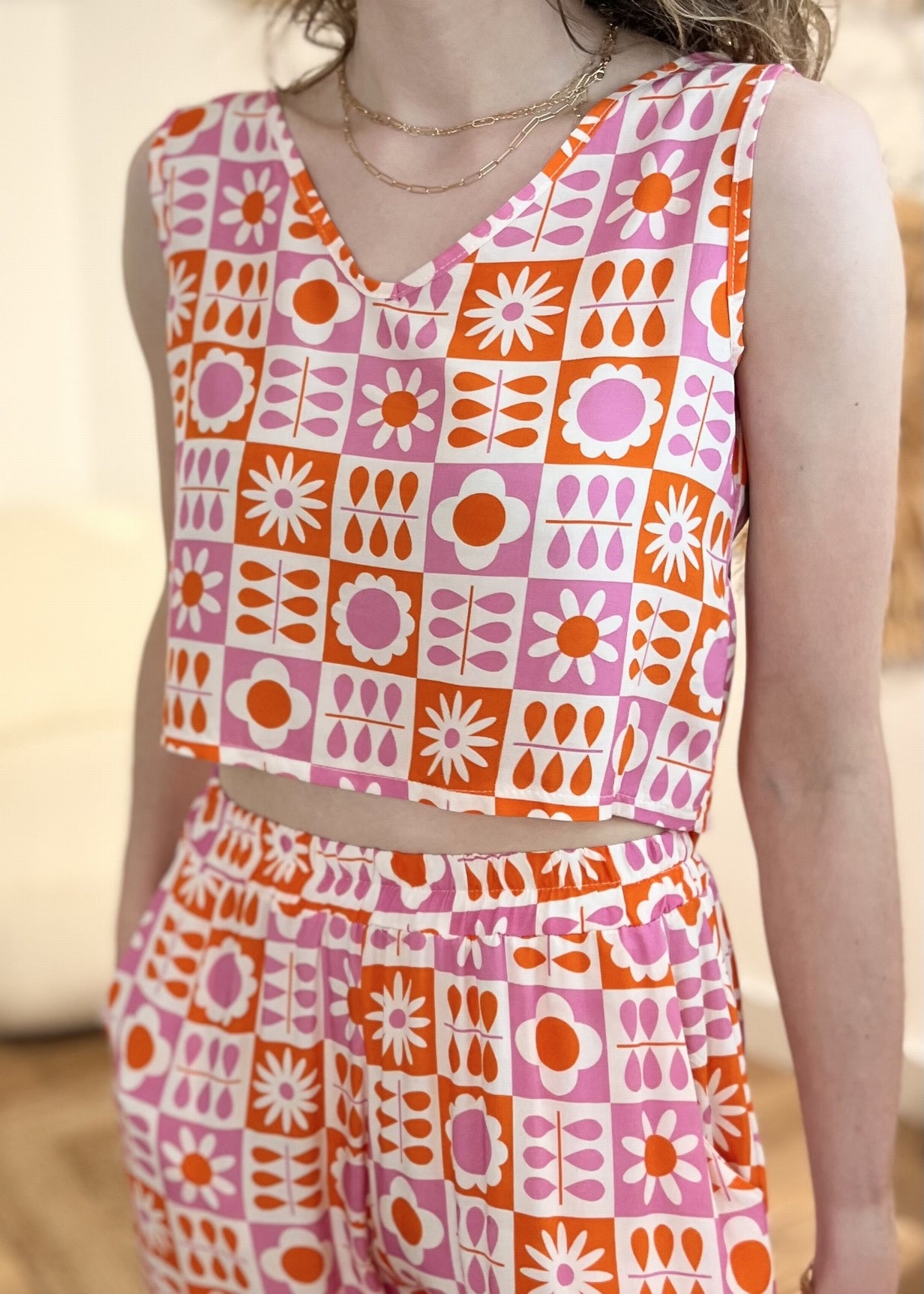 Top fleuri en viscose Solène MULTI FLEURS BLANC