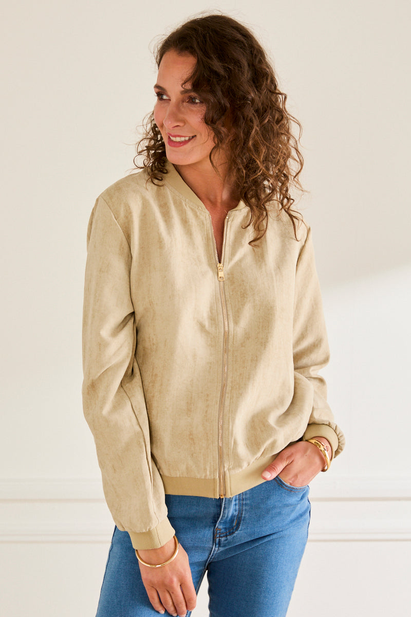 Veste bomber beige zippée TAUPE